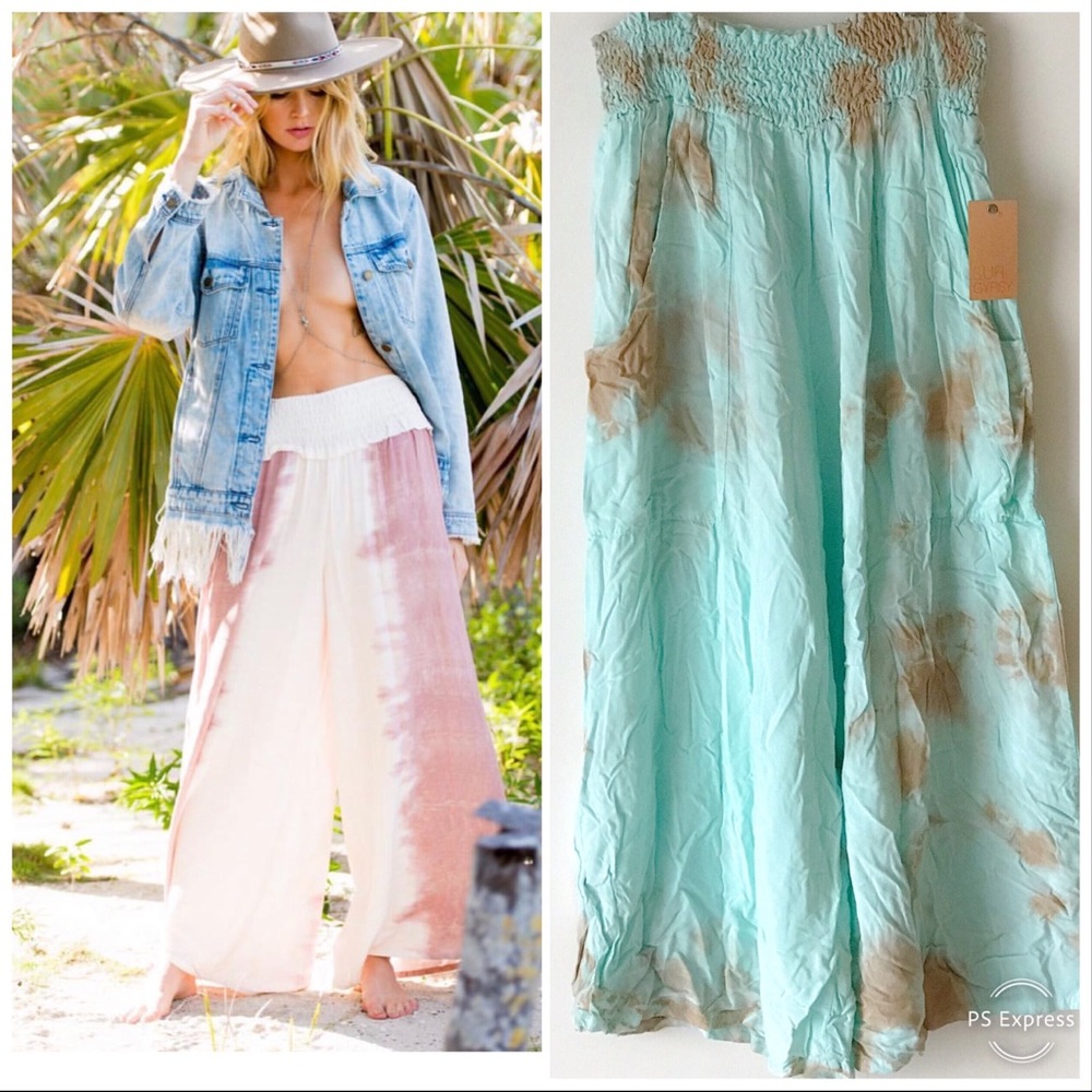 SURF GYPSY TIE DYE BOHO WIDE LEG PANTS